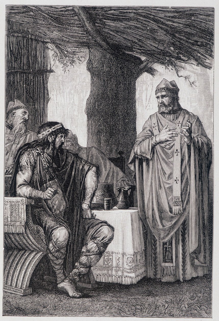 Saint Gregoire of Tours (538-594) oposição a Chilperic I (539-584) Rei de Neustria. de Unknown artist