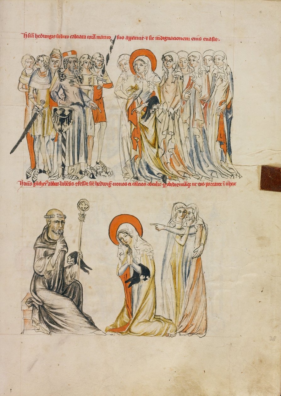 Santa Edwiges recebe os sapatos milagrosamente; o abade Gunther de Leubus oferece os sapatos a Santa Edwiges de Unknown artist