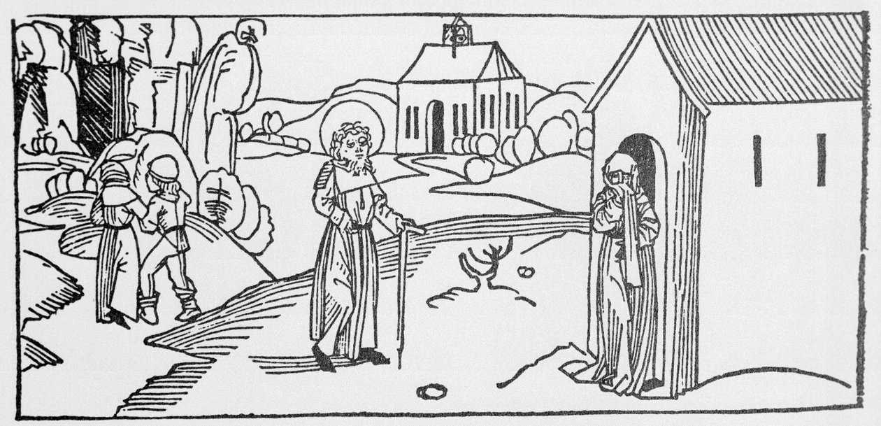 Santo Pastor. Gravura de "Leben der Heiligen - sommerteil" (O livro do santo) de Jacobus (Tiago) de Voragine (1228-1298). Lubeck 1488. de Unknown artist