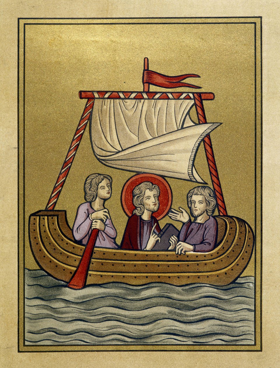 São Paulo, São Sylvain (ou Silas) e São Timóteo em um barco - de miniatura de Unknown artist