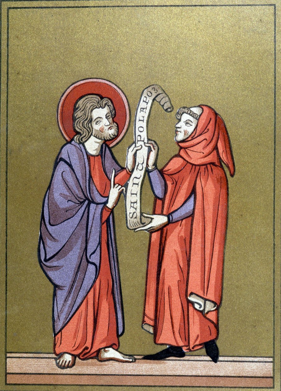São Paulo recebendo sua missão de Cristo - a partir do documento do século XIII de Unknown artist