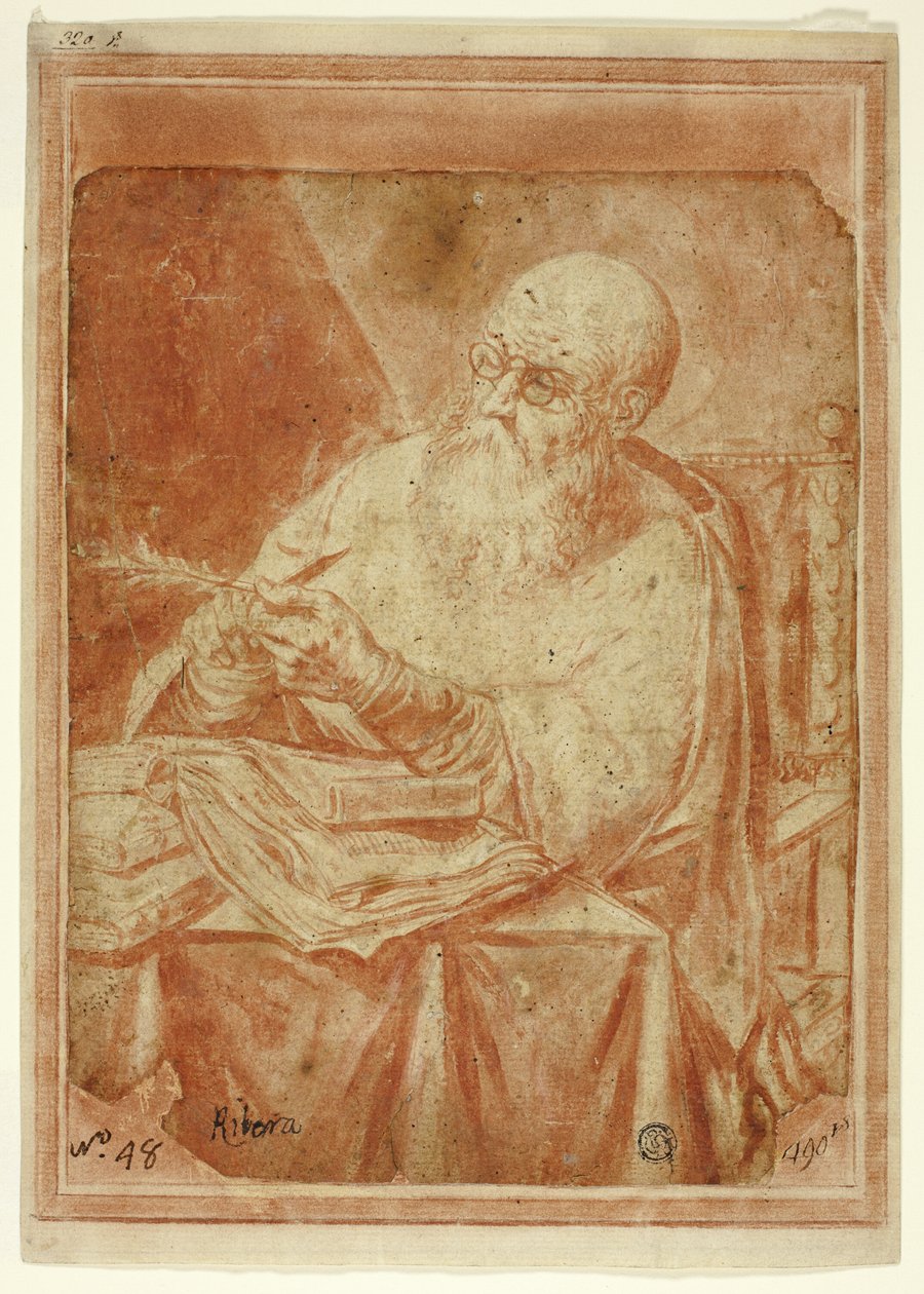 Santo afiando uma caneta de Unknown artist