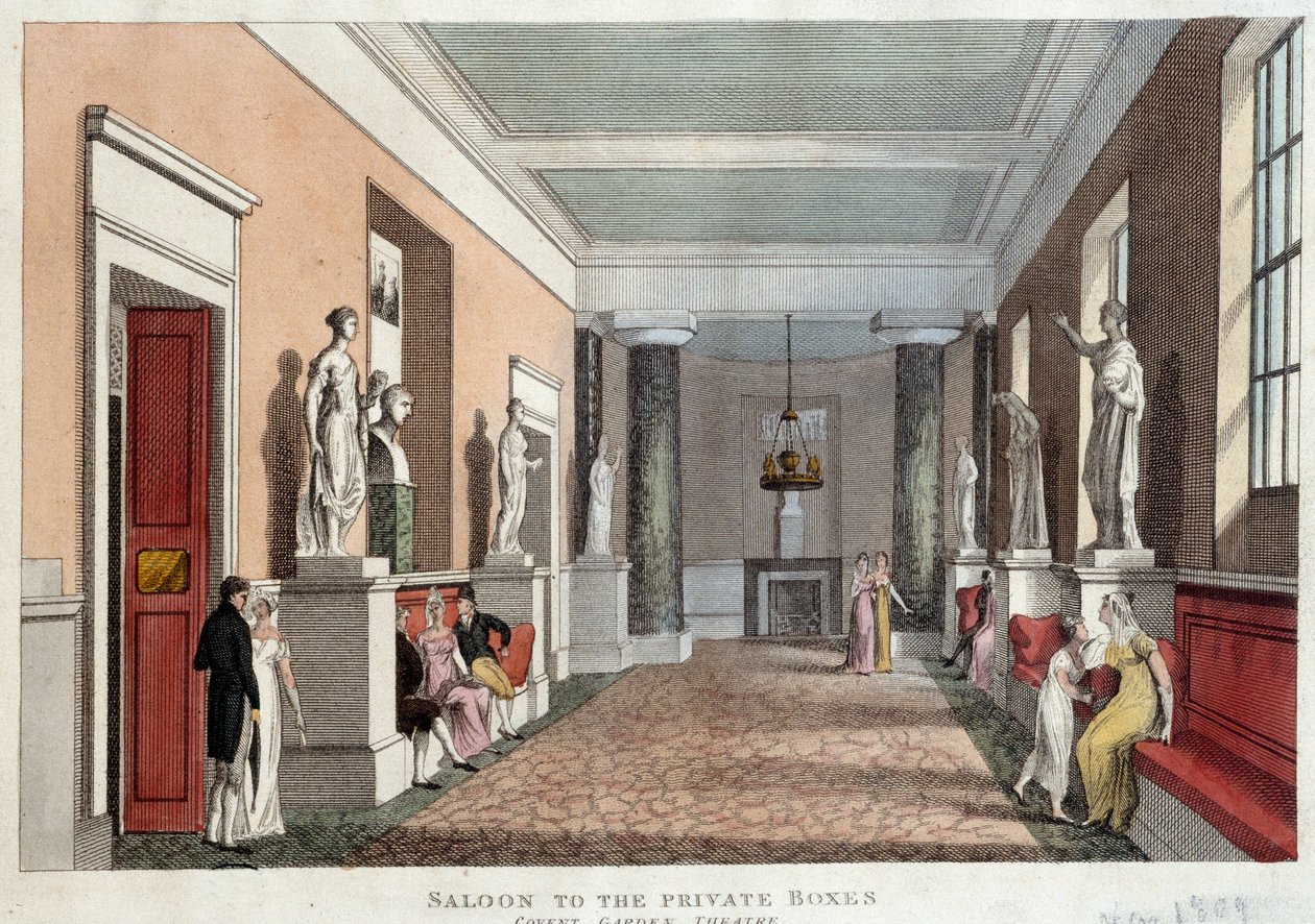 Salão que conduz aos alojamentos privados do teatro de Covent Garden. Gravura a partir de 1809. Paris, Artes Decorativas de Unknown artist