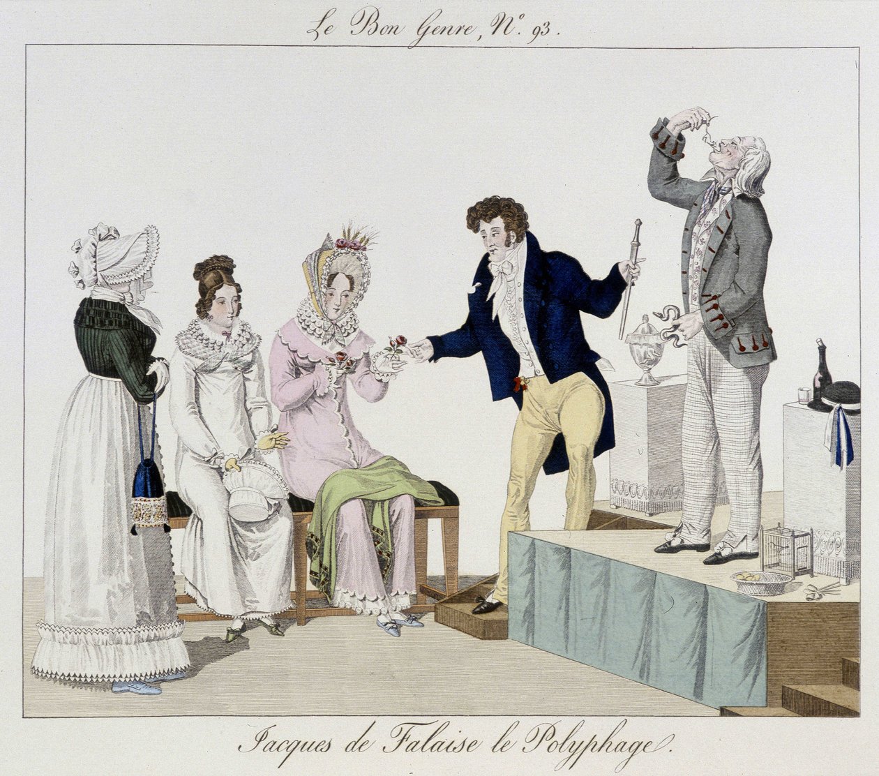 Saltimbanque: Jacques de Falaise o polifago (ele engole qualquer coisa, animais vivos...) - em "Le bon genre", deb. Século XIX de Unknown artist