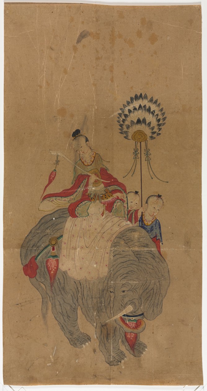 Samantabhadra em um elefante com dois atendentes de Unknown artist