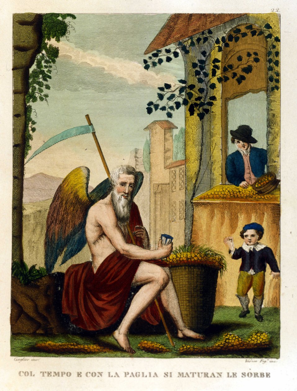 Ditos: "Com o tempo e a palha, os nefelins e as bolotas" (o tempo faz tudo assassinar), Ilustração de uma colecção de provérbios. Século XIX de Unknown artist