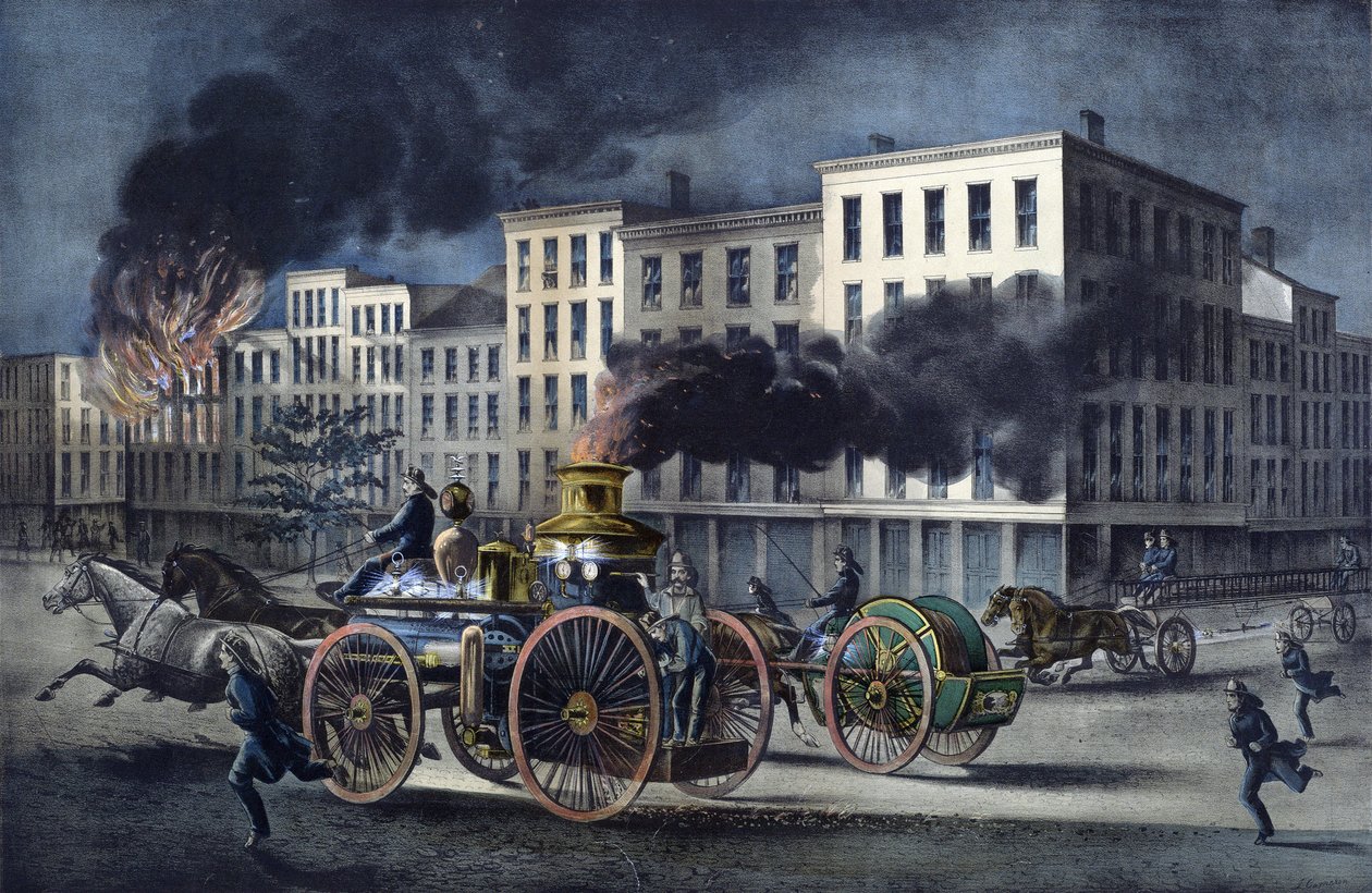 Cena da vida diária dos bombeiros americanos de Unknown artist