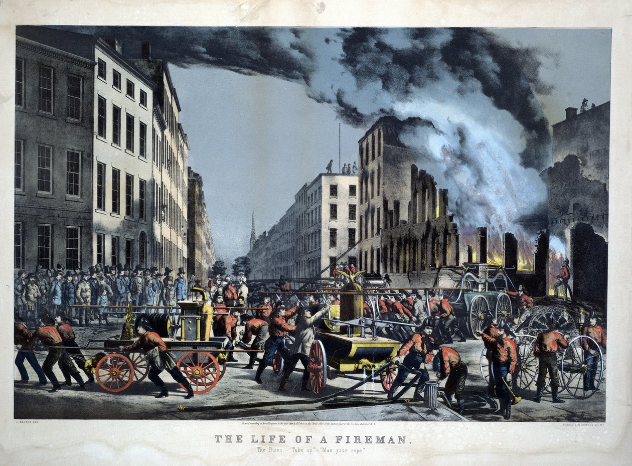 Cena da vida diária dos bombeiros americanos de Unknown artist