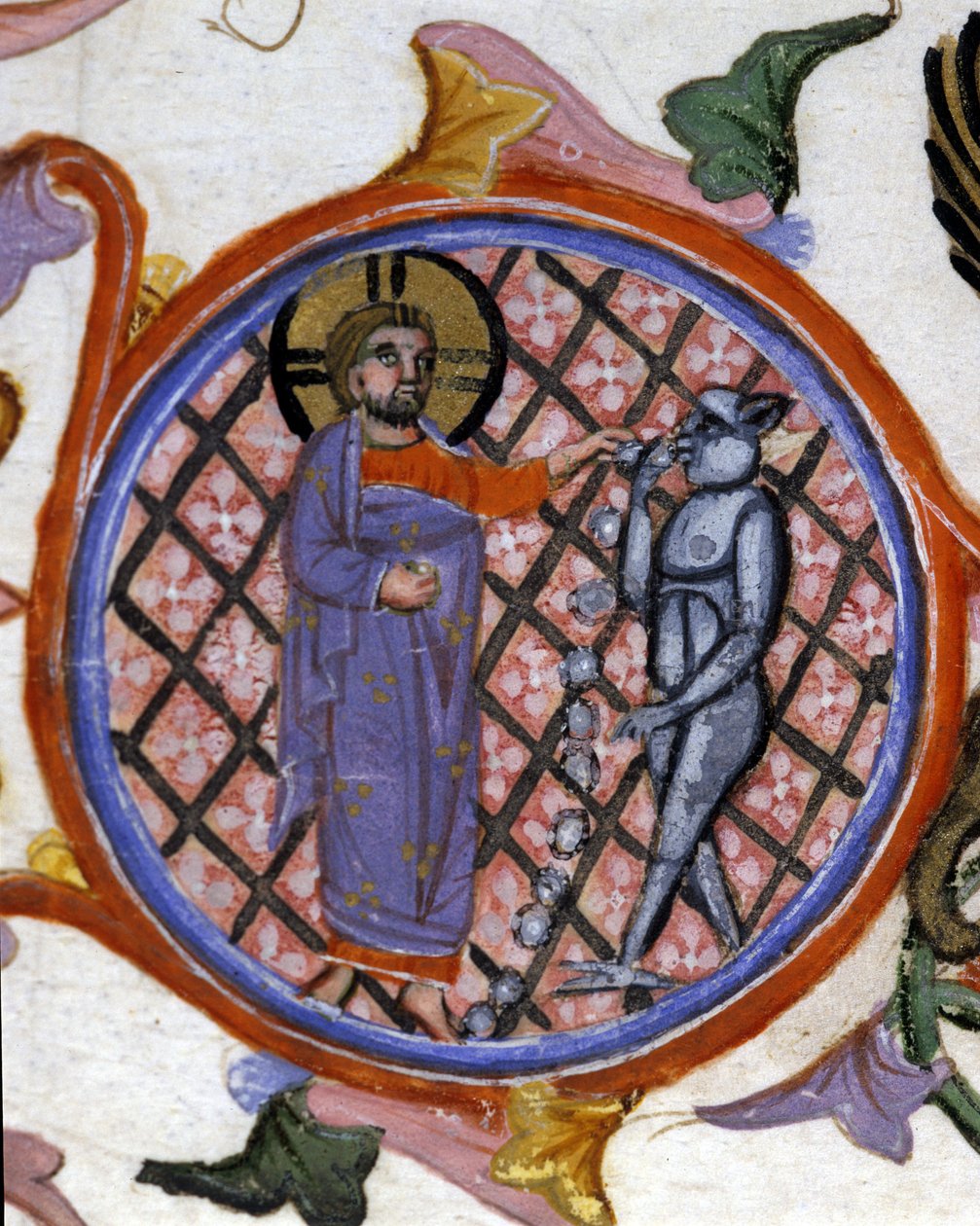 Cena de exorcismo. Miniatura do século XIV. biblioteca Nazionale Braidense. Milão de Unknown artist