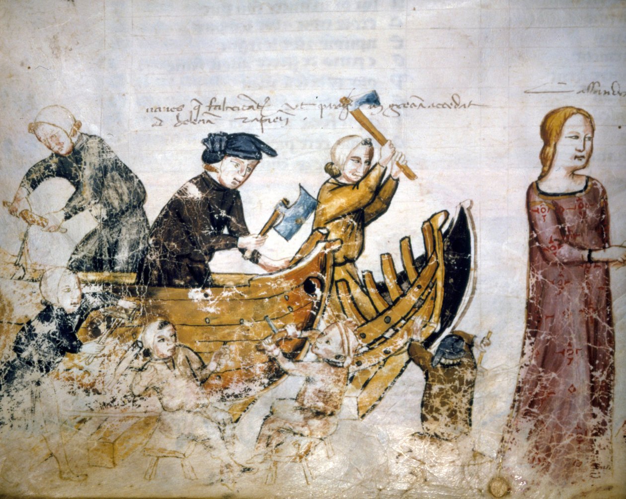 Cena da construção naval no século XIII. de Unknown artist