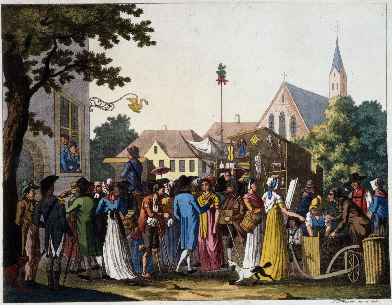 Cena da caminhada no século XVIII - gravura de Unknown artist