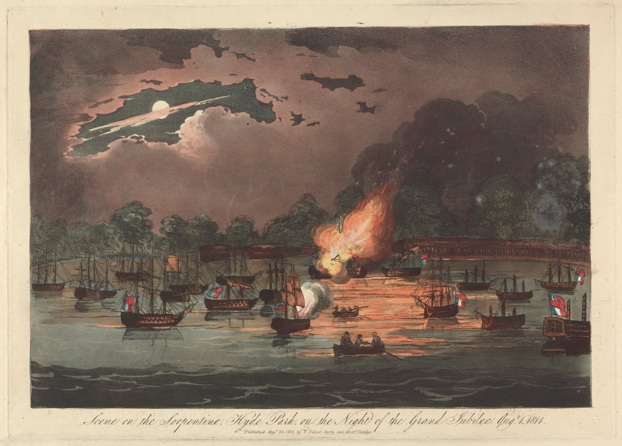 Cena na Serpentina, Hyde Park na Noite do Grande Jubileu, 1 de Agosto de 1814 de Unknown artist