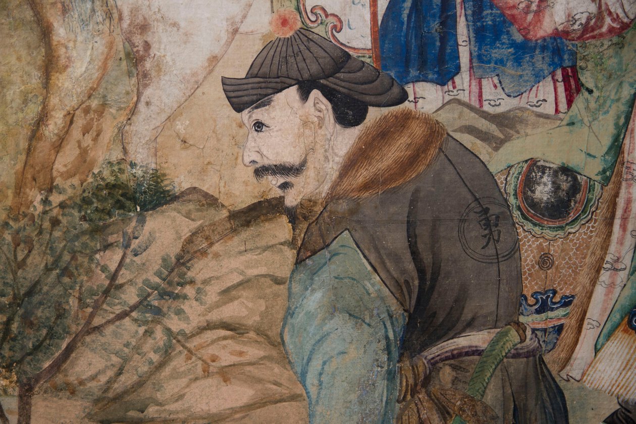 Cenas da vida quotidiana na China, detalhe do papel de parede chinês, gabinete chinês, residência de caça, de Filippo Juvarra (1678-1736), Stupinigi, Piemonte, Itália de Unknown artist