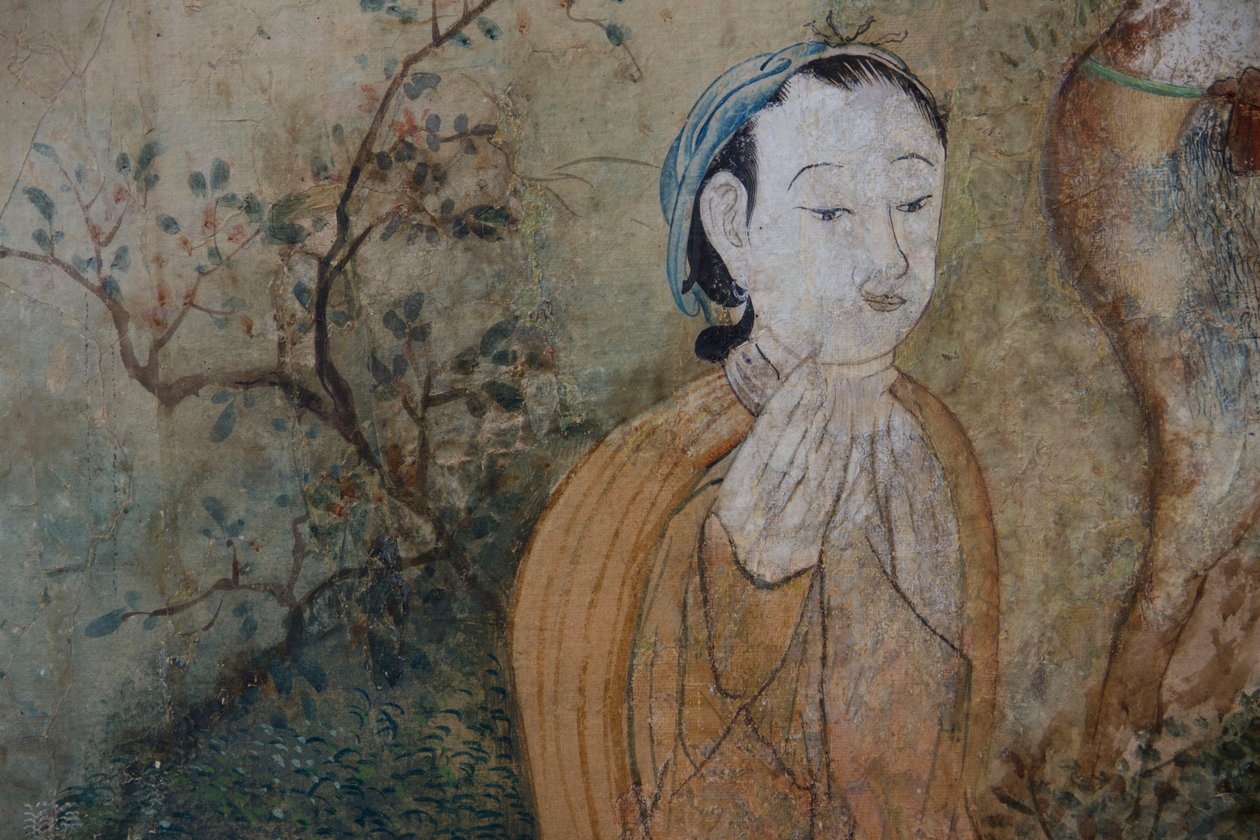 Cenas da vida quotidiana na China, detalhe do papel de parede chinês, gabinete chinês, residência de caça, de Filippo Juvarra (1678-1736), Stupinigi, Piemonte, Itália de Unknown artist