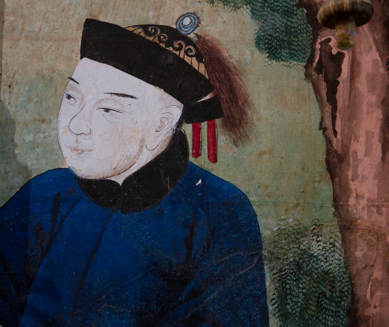 Cenas da vida quotidiana na China, detalhe do papel de parede chinês, gabinete chinês, residência de caça, de Filippo Juvarra (1678-1736), Stupinigi, Piemonte, Itália de Unknown artist