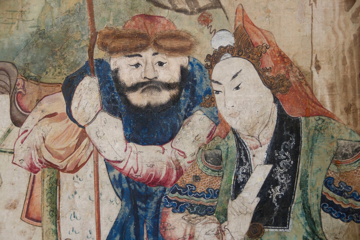 Cenas da vida quotidiana na China, detalhe do papel de parede chinês, gabinete chinês, residência de caça, de Filippo Juvarra (1678-1736), Stupinigi, Piemonte, Itália de Unknown artist