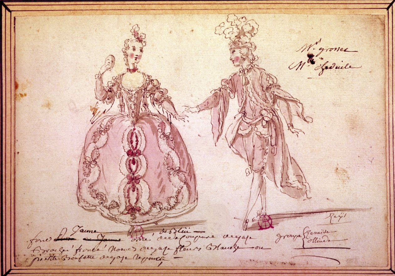 Cenografia: desenho de fantasias para a pastoral "Nais" de Jean Philippe (Jean-Philippe) Rameau (1683-1764) 1764. Aquarela. de Unknown artist
