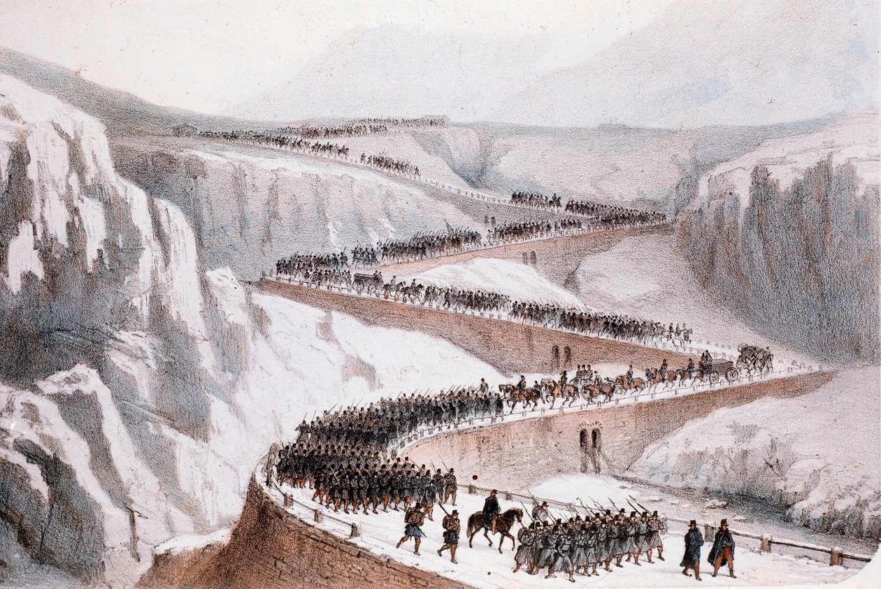 Segunda Guerra da Independência Italiana: a passagem de Moncenisio pelo exército francês em 29 de Abril de 1859 (Imprimir) de Unknown artist