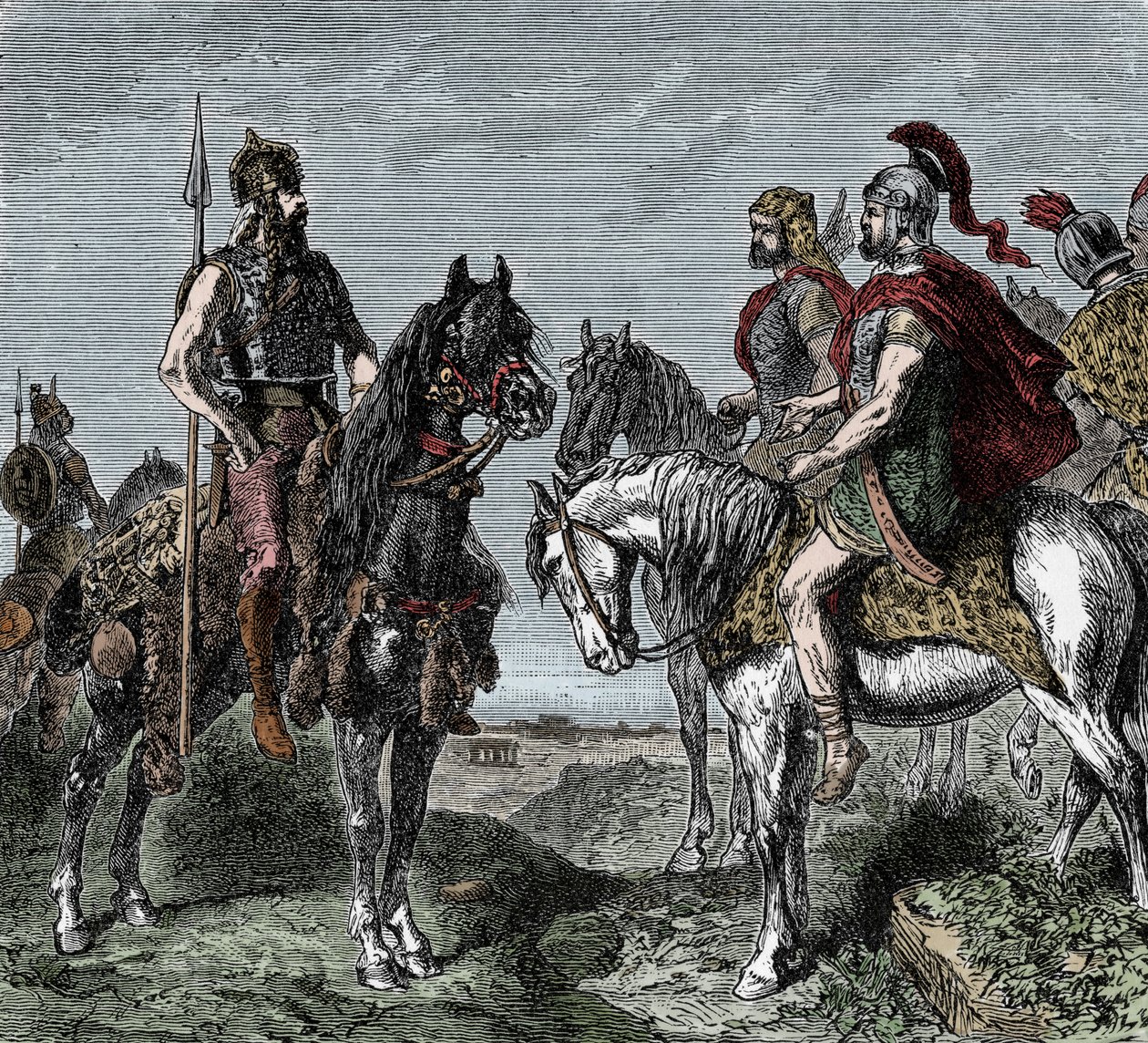 Segunda Guerra Púnica: Gauleses Recusam-se a Erguer-se a Favor de Aníbal - Segunda Guerra Púnica (218-202 AC): Gauleses recusam-se a combater com Hannibal Barca (247-181 aC) de Unknown artist