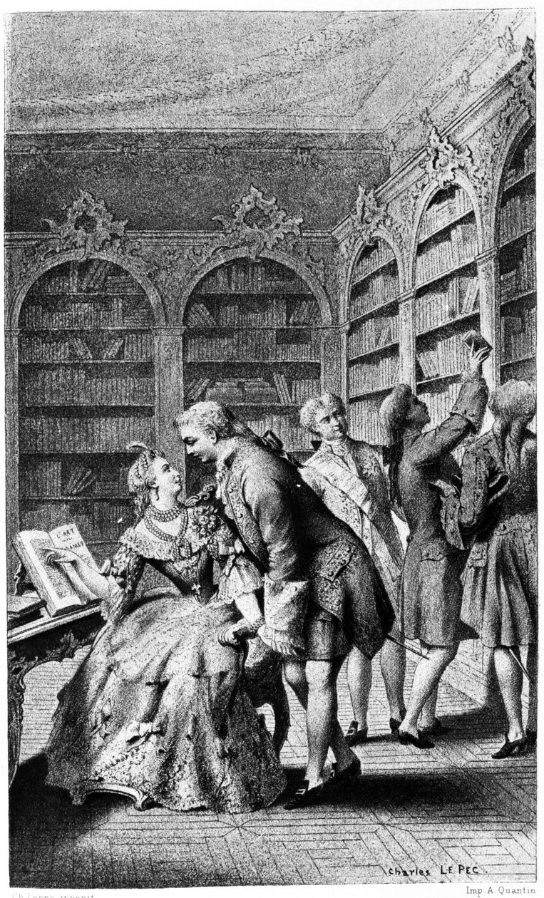 Cena de sedução em uma biblioteca no século XVIII. de Unknown artist
