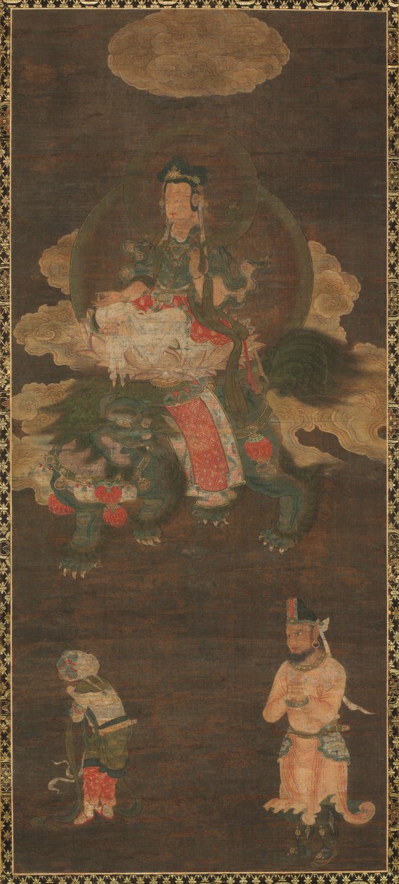 Tríade Shakyamuni: Buda atendido por Manjushri e Samantabhadra (Bodhisattva com Leão) de Unknown artist