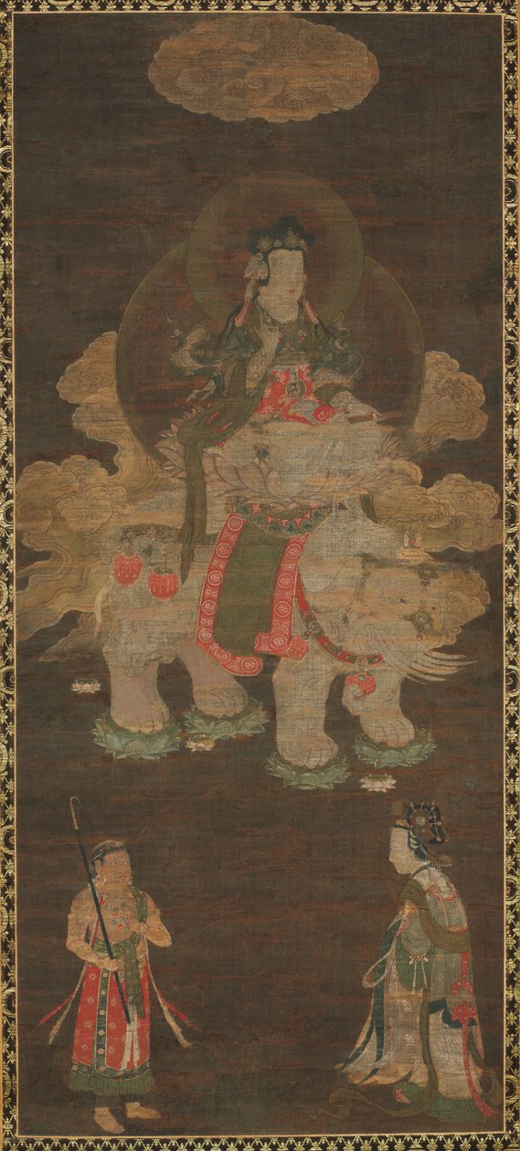 Tríade Shakyamuni: Buda atendido por Manjushri e Samantabhadra (Bodhisattva com Elefante) de Unknown artist