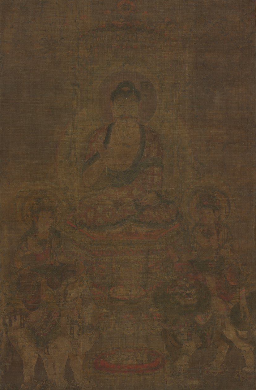 Tríade Shakyamuni: Buda atendido por Manjushri e Samantabhadra de Unknown artist