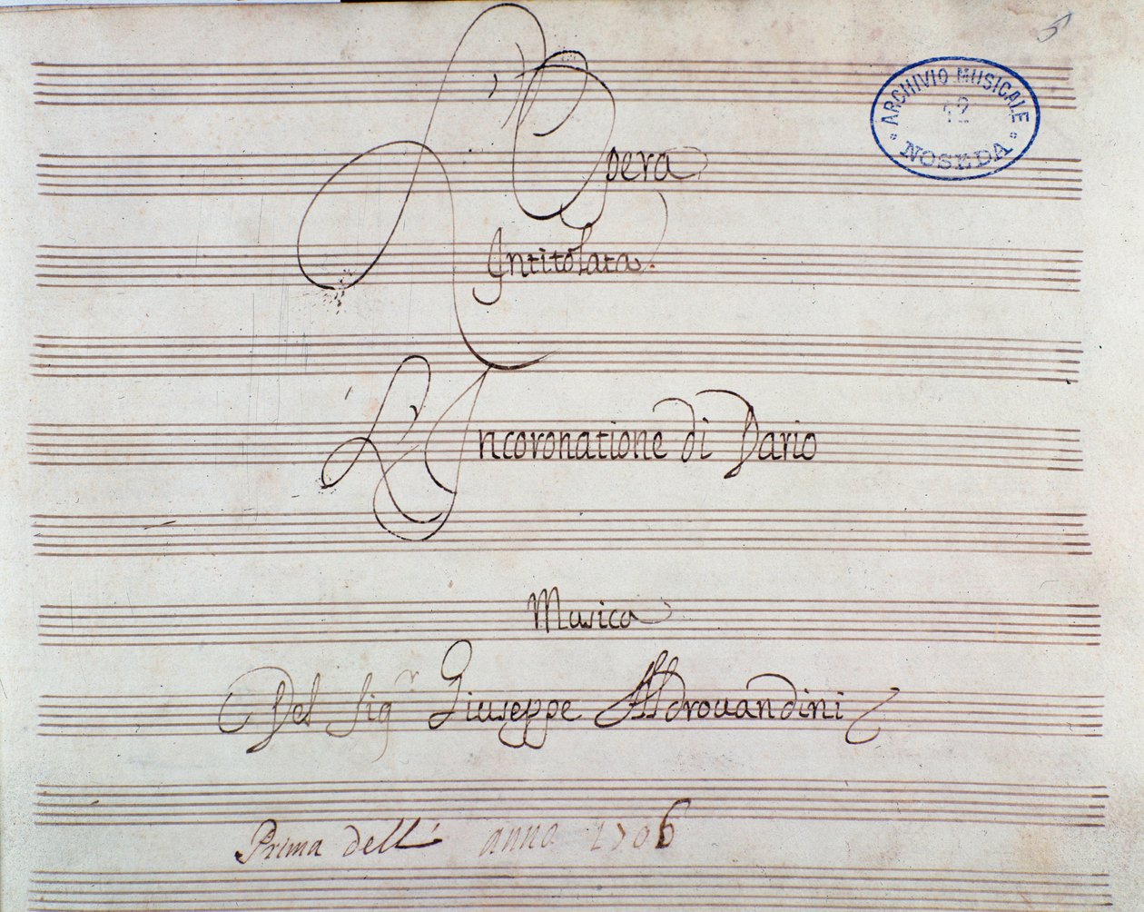 Página de música para A coroação de Darius por Giuseppe Aldrovandini (1703) de Unknown artist