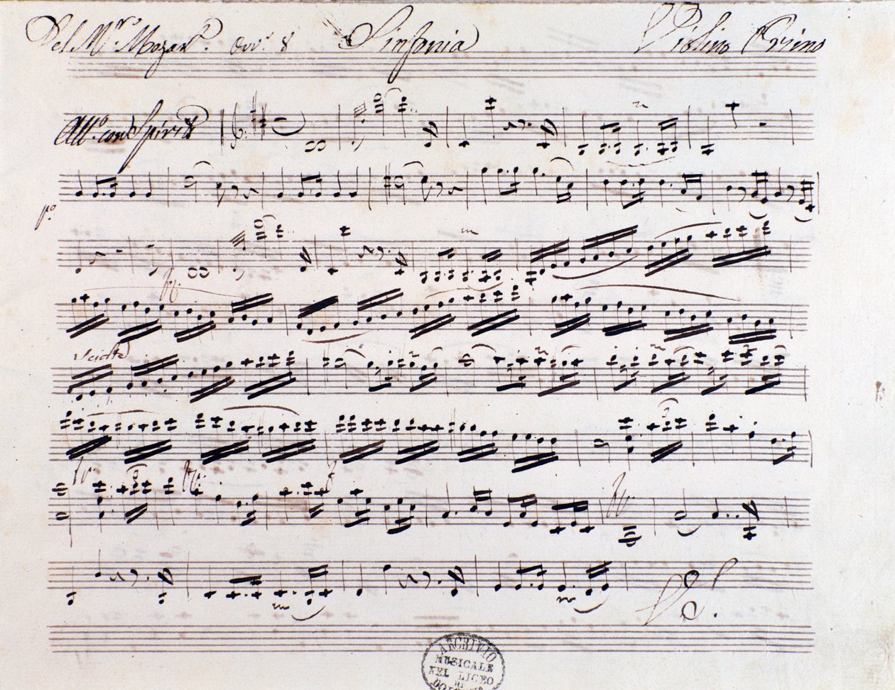 Página de música para o primeiro violino na Symphony n. 7, de Mozart de Unknown artist