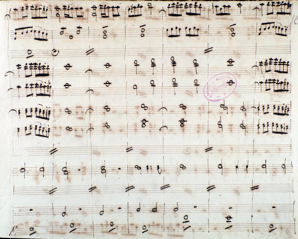 Página de música para o primeiro violino na abertura de Mithridate, Rei da Pont, ópera de Mozart (1770) de Unknown artist