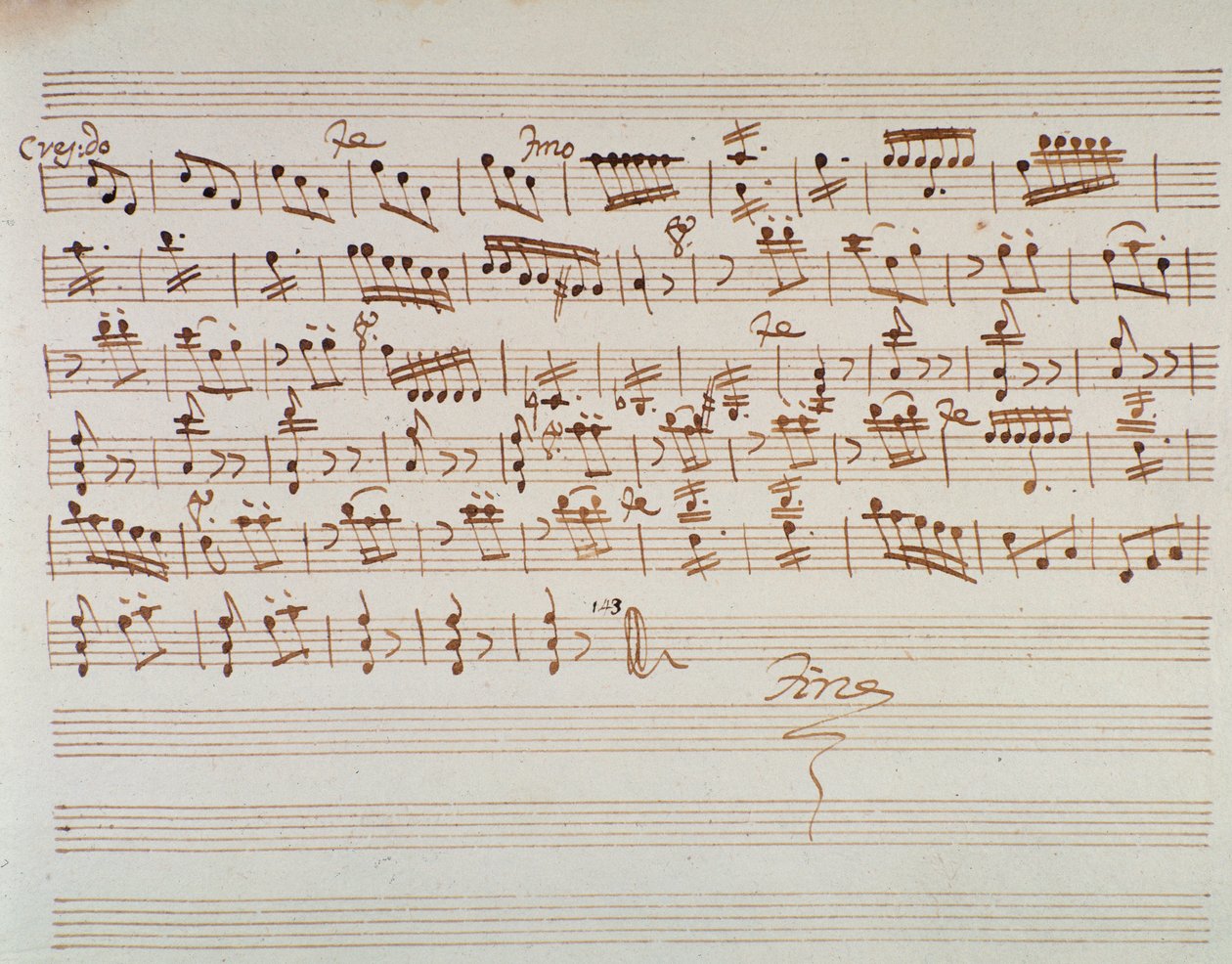Página de música para o primeiro violino na abertura de Mithridate, Rei da Pont, ópera de Mozart (1770) de Unknown artist