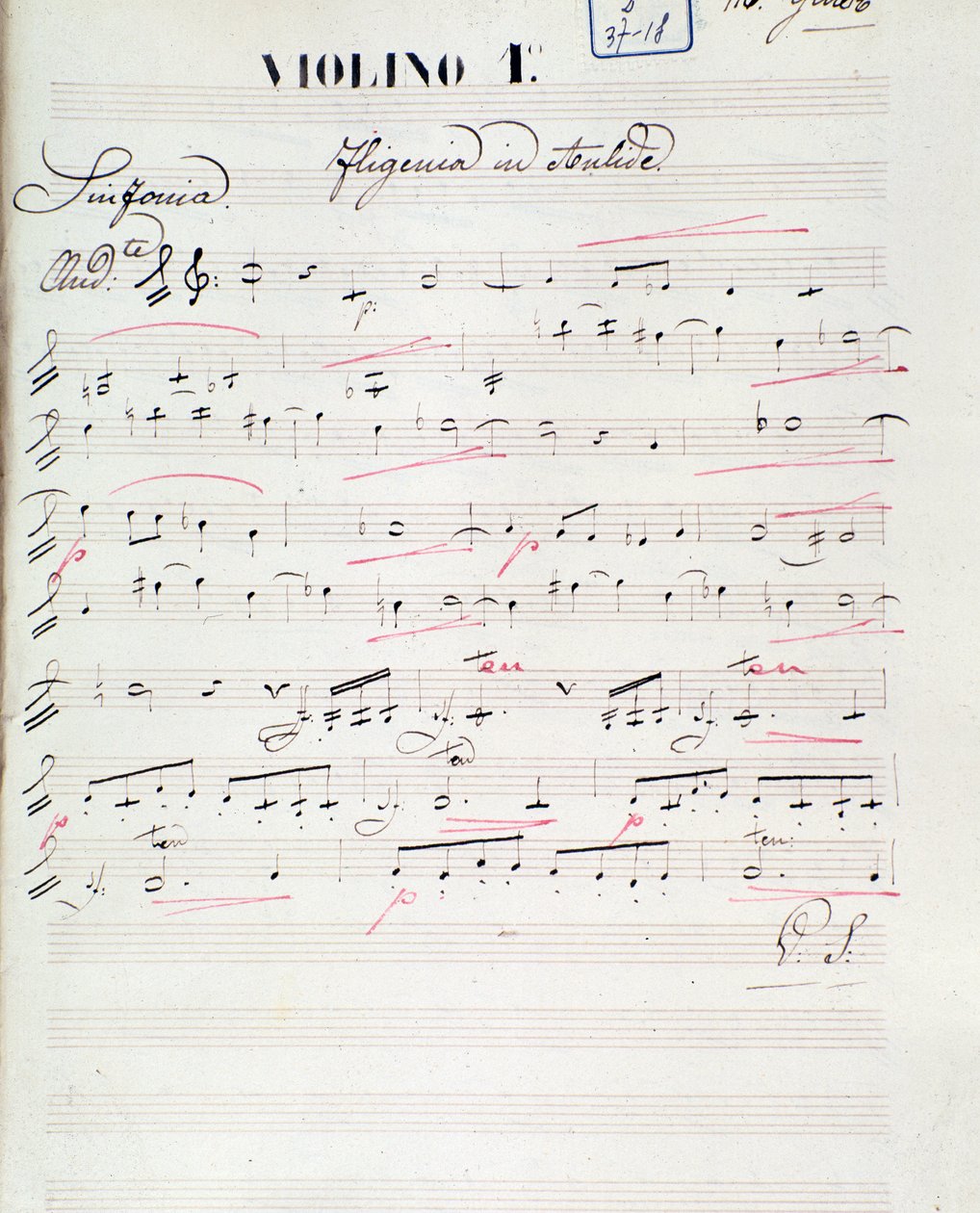 Página de música para o primeiro violino de Iphigenie en Aulide, ópera de C. W. Gluck, c.1774 de Unknown artist