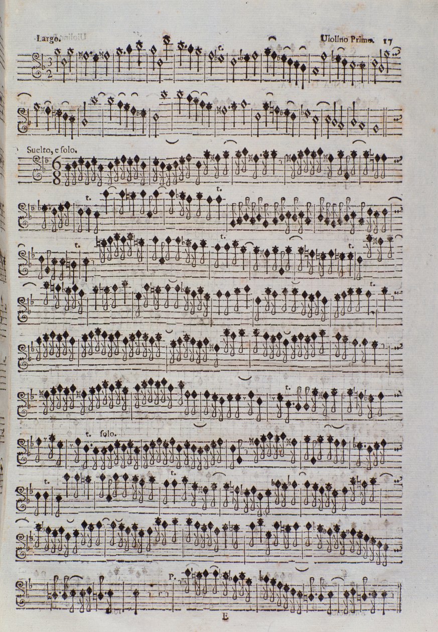 Página de música para o violino na Sinfonia da chiesa e devido violino de Francesco Manfredini de Unknown artist