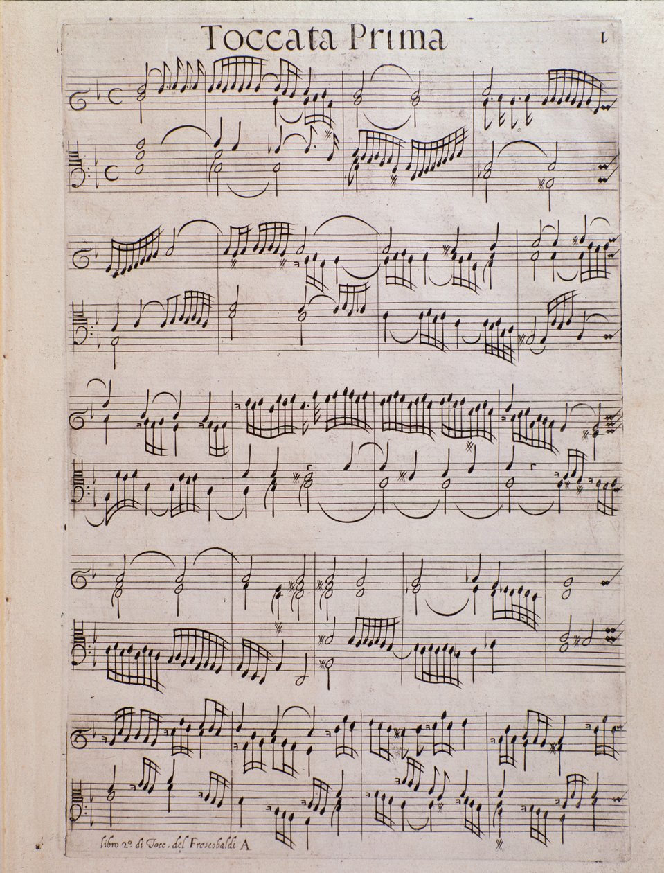 Página de música em folhas do Segundo livro de Toccate de Girolamo Frescobaldi de Unknown artist