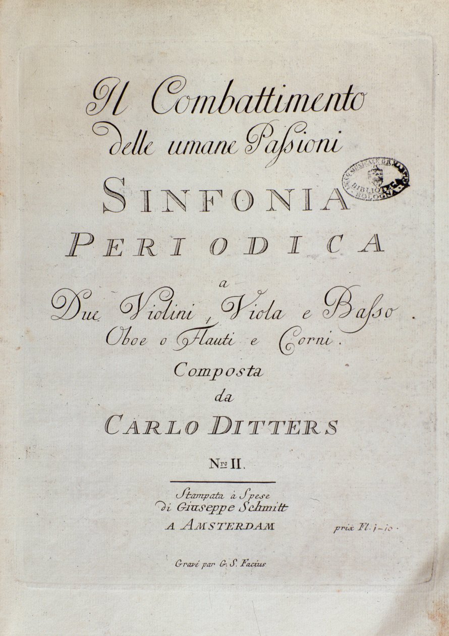Página de música da Sinfonia Periódica (O Combate às Paixões Humanas) de Karl Ditters von Dittersdorf de Unknown artist
