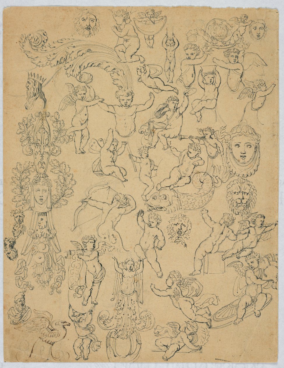 Folha com putti e estudos após a antiguidade de Unknown artist