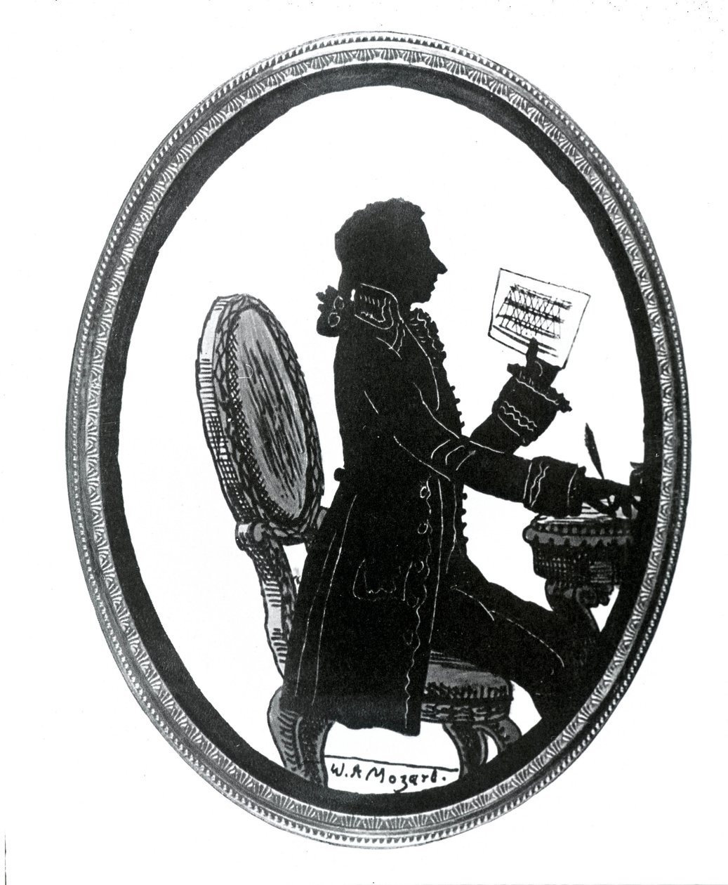 Silhueta do compositor Wolfang Amadeus Mozart (1756 - 1791). de Unknown artist