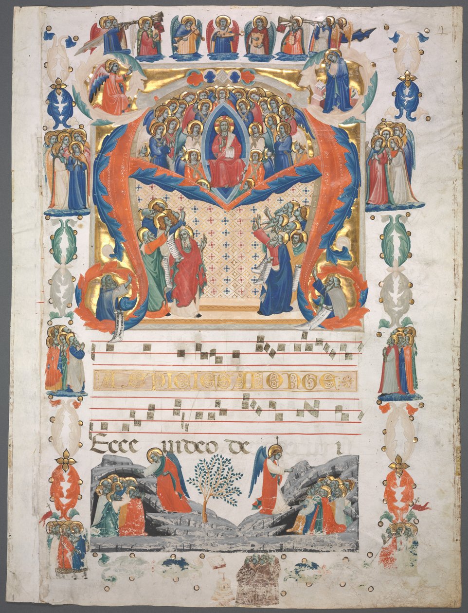 Folha única extirpada de um antifonário: inicial A [spiciens a long] com Cristo em Majestade de Unknown artist