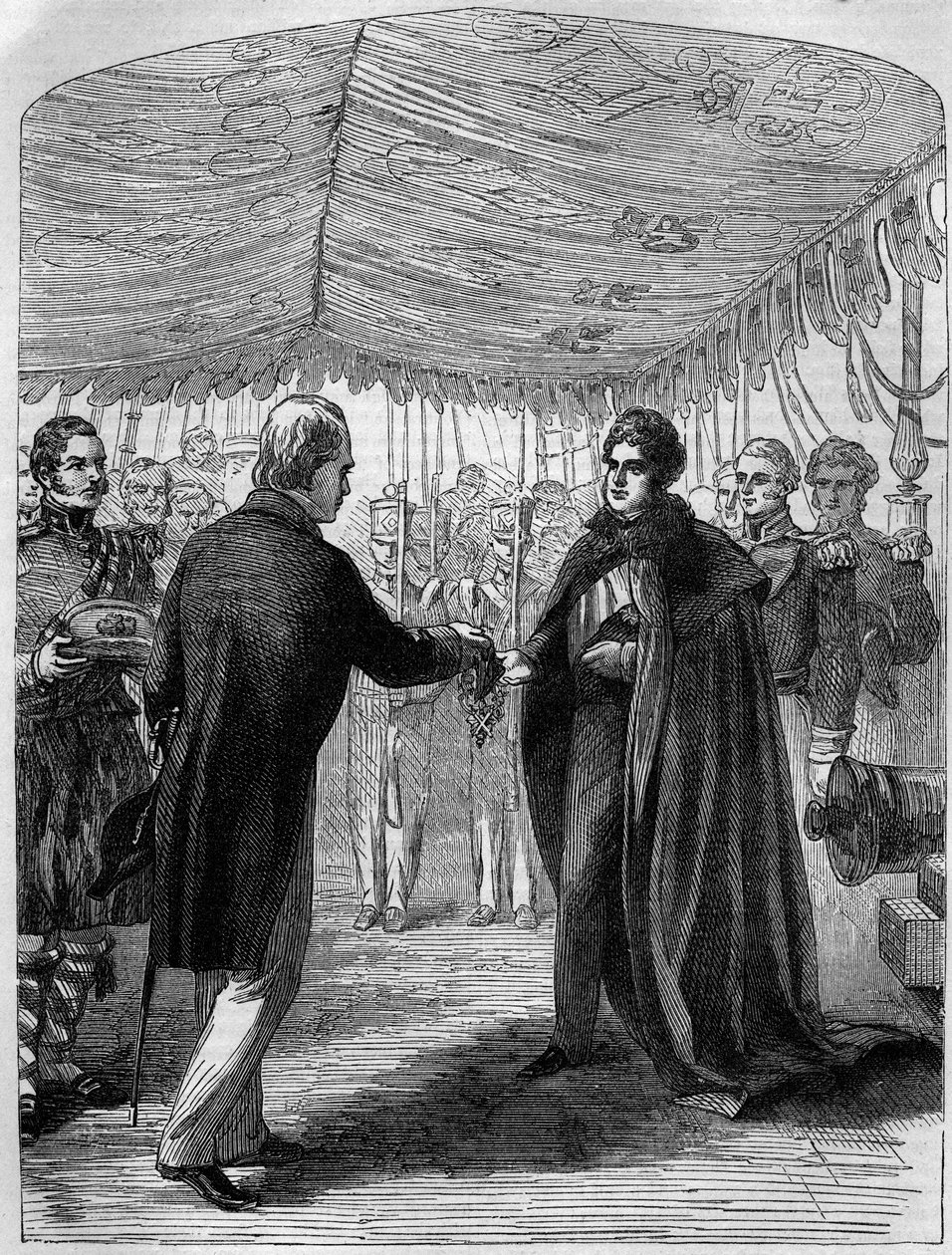 Sir Walter Scott apresentando a Cruz de Santo André ao Rei George IV de Unknown artist