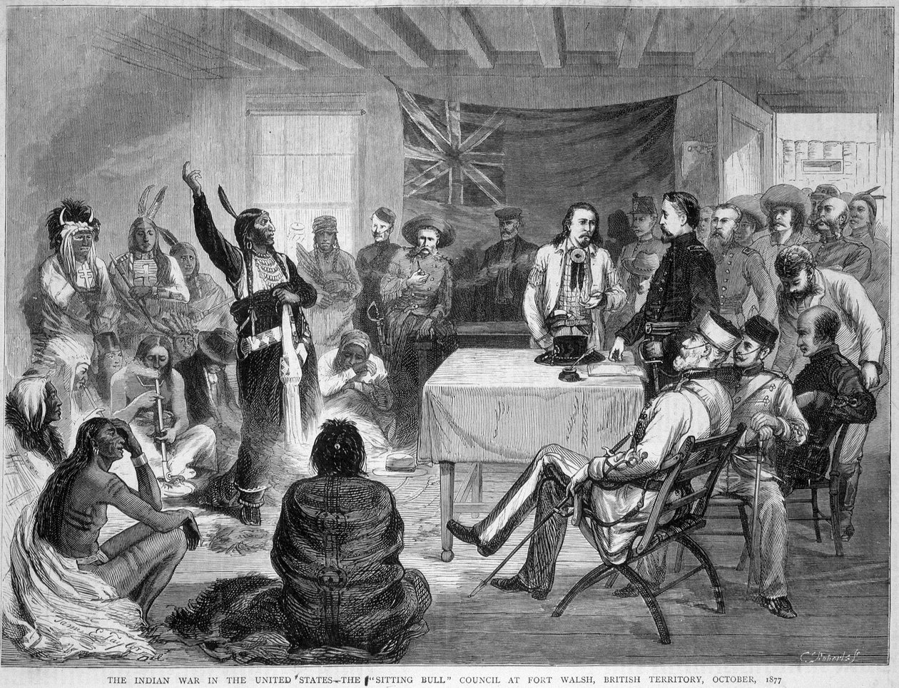 Sitting Bull and Buffalo Bill: Sitting Bull Council em Fort Walsh, Território Britânico, durante a Guerra com os Índios, Outubro de 1877 de Unknown artist