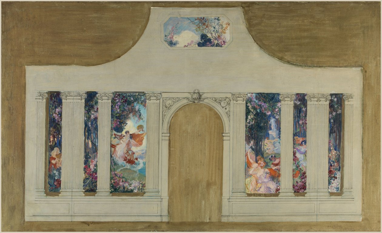 Esboço para um conjunto: Farandole de jovens mulheres com flores de Unknown artist