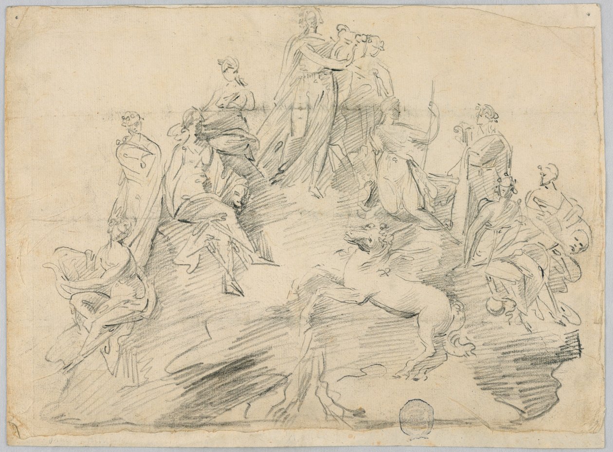 Esboço de Apolo, as nove Musas e Pégaso no cume do Helicon de Unknown artist