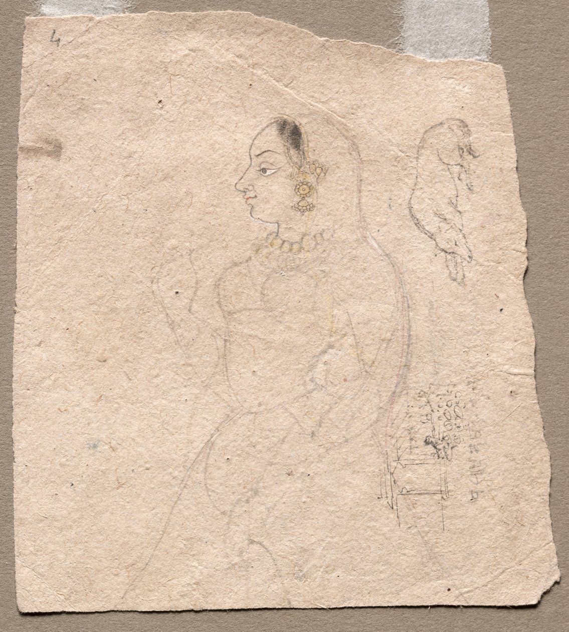 Esboço de uma mulher com um elefante e outros animais no verso de Unknown artist