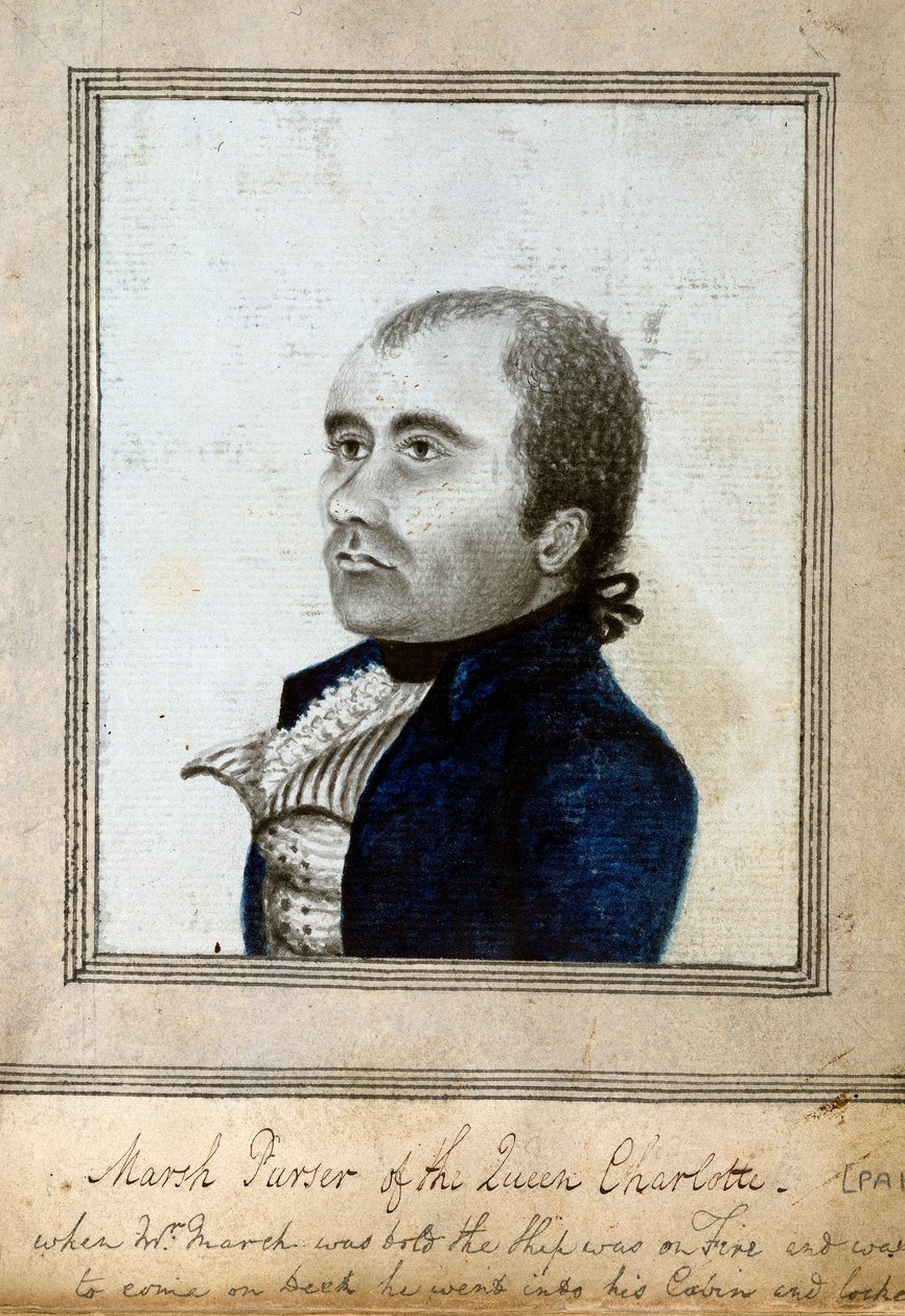 Retrato esboçado de Marsh, comissário de bordo do "Queen Charlotte", c.1794 (aguada, azul, cinzento) de Unknown artist