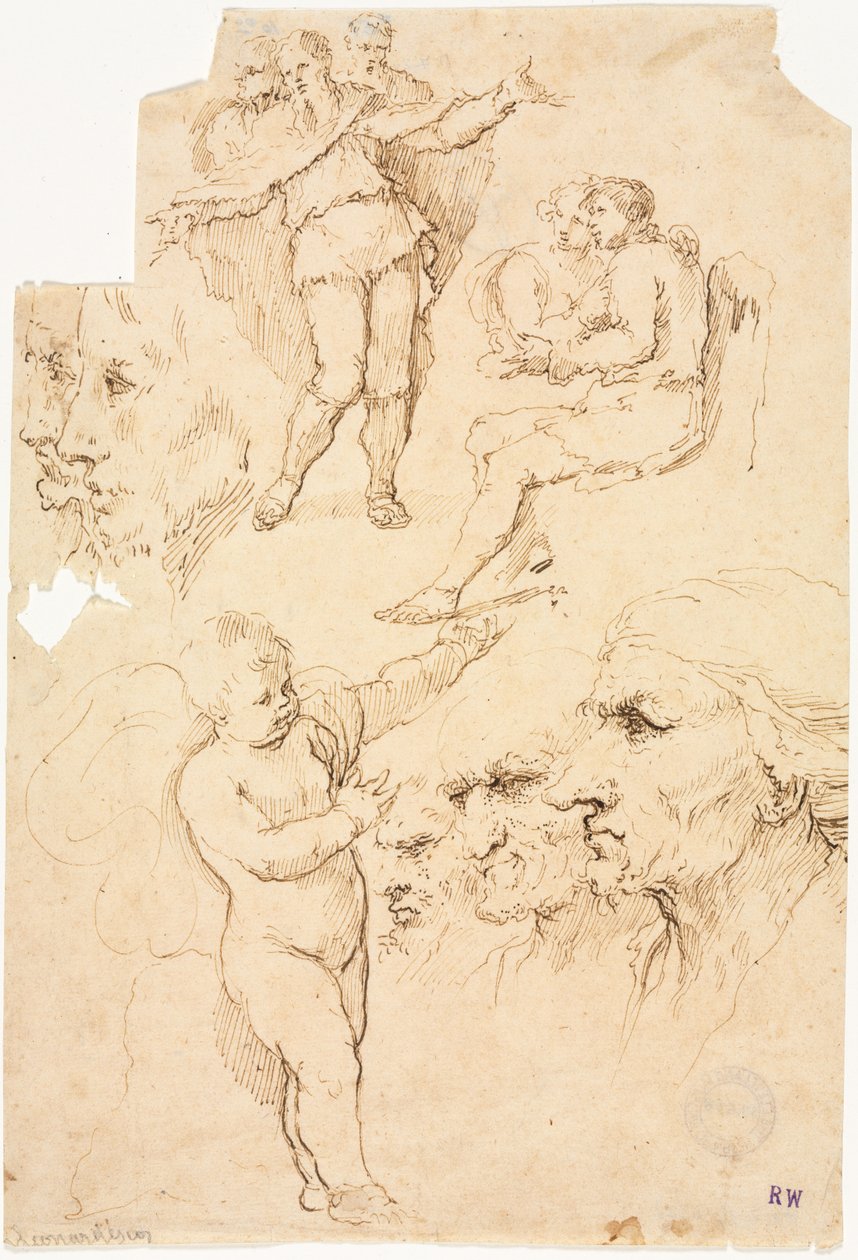 Esboços de cabeças e figuras de Unknown artist