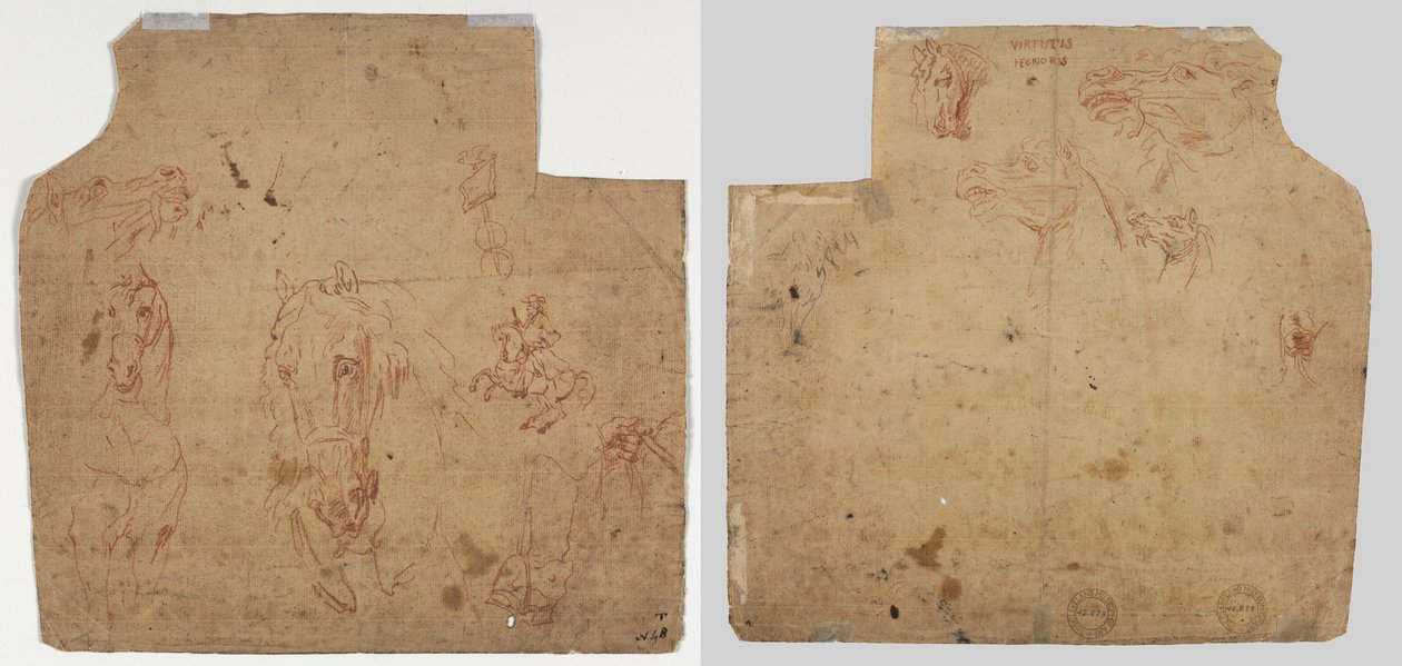 Esboços de Cavalos e Cavaleiros (reto); Esboços de Cavalos (verso) de Unknown artist