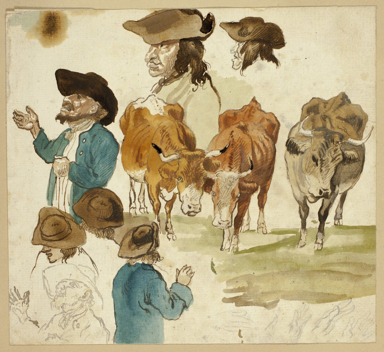 Esboços de homens e vacas de Unknown artist