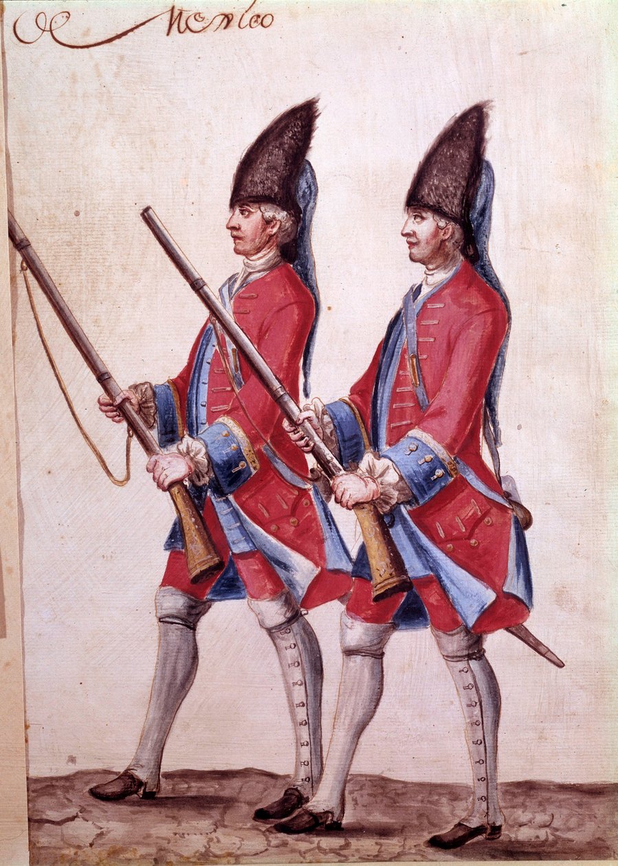 Soldados do Regimento do México, detalhe de uma aguarela do século XVIII. de Unknown artist