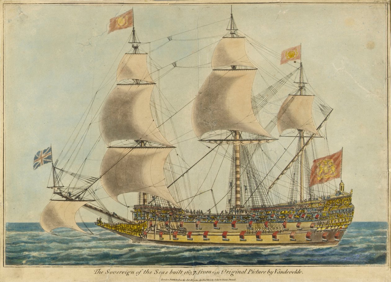 "Sovereign of the Seas" (1637), segundo um original de Willem Van de Velde, o Velho de Unknown artist