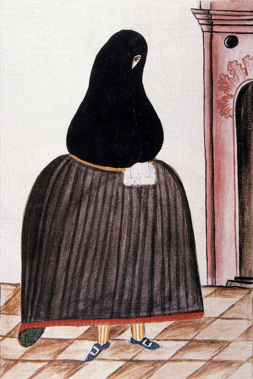 Mulher espanhola com um xisto cobrindo o rosto, de "Trujillo del Peru" ou "Códice Martínez Compañón", de Baltazar Martinez Compañón y Bujanda, bispo de Trujillo (1782-1785) de Unknown artist